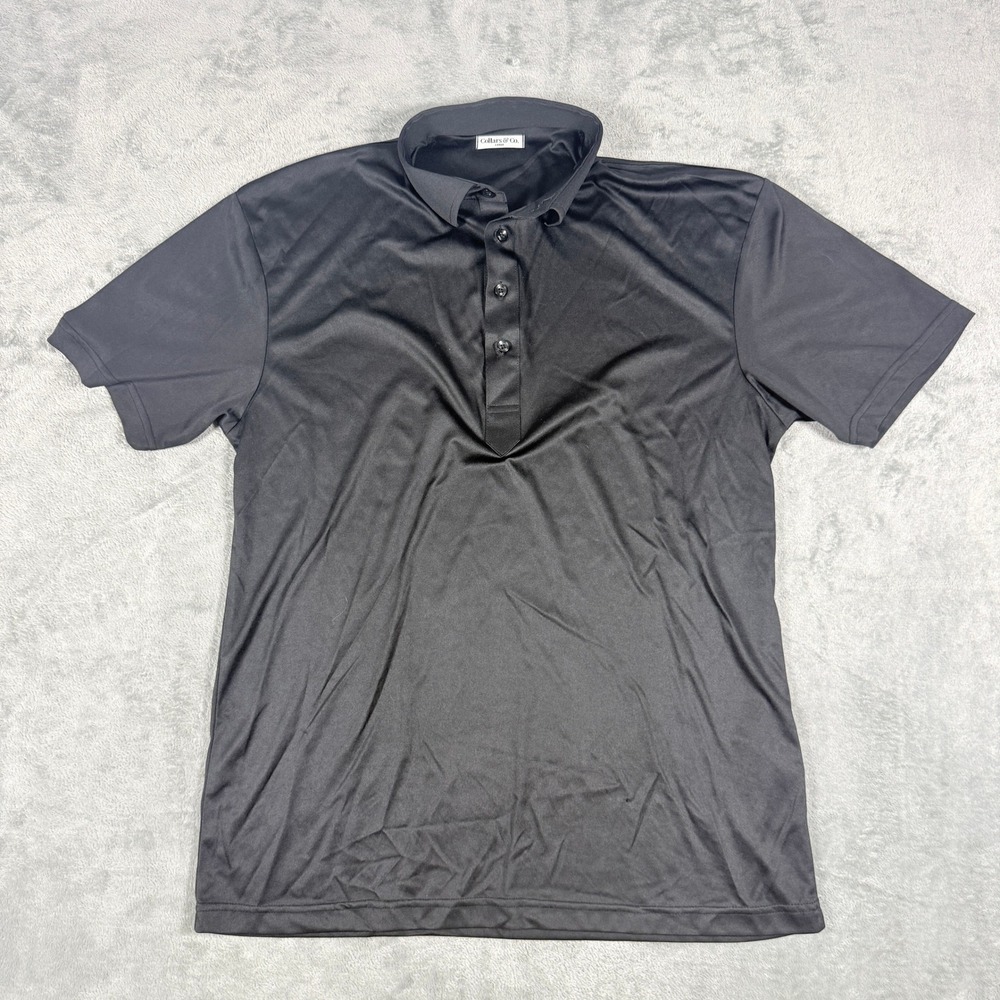 Collars & Co Mens Large Polo Shirt Black Short Sleeve Dress Collar Performance
